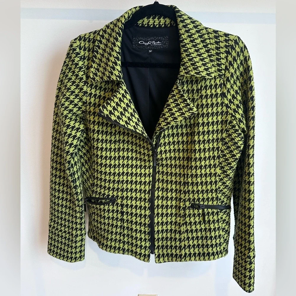 Vintage Black and Green Houndstooth Blazer - Picture 1 of 2